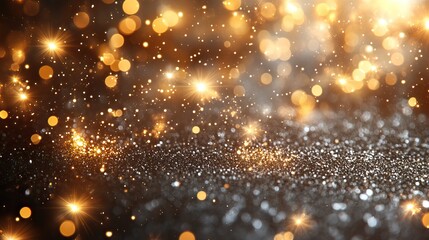 Aufkleber - shimmering silver and gold background filled with bokeh lights and fireworks for festive feel.illustration