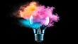 © ธนากร บัวพรหม - A vibrant light bulb emitting colorful smoke in shades of pink, blue, and yellow against a black background, symbolizing creativity and innovative ideas.