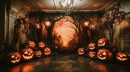 Spooky halloween decor jack-o'-lanterns and eerie atmosphere