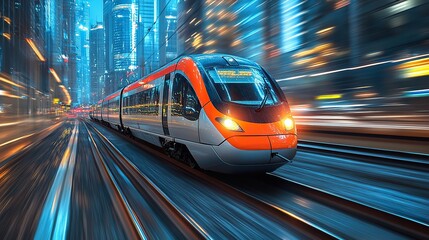 Poster - speeding train on city background, symbolizing the fast pace of cloud computing.image