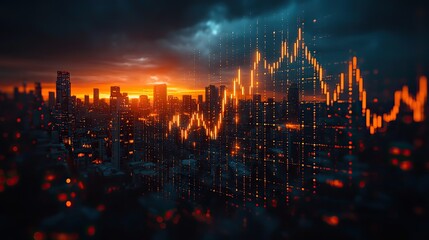 Poster - stock market graph shows rising trends, with houses and an upward arrow symbolizing growth in the real estate market.image