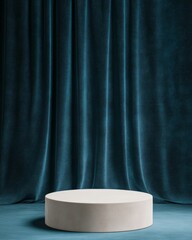 Aufkleber - Minimalist Cream Podium on Dark Blue Velvet Background for Luxury Display