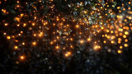 Leinwandbilder - string of glowing lights hanging against black background, creating magical and festive mood.