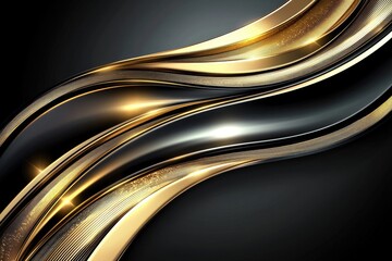 Wall Mural - abstract waves of gold and black create a luxurious and elegant design.