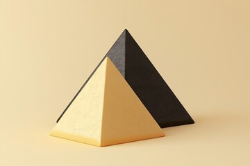 Wall Mural - Geometric pyramids in black and gold on a light yellow background.