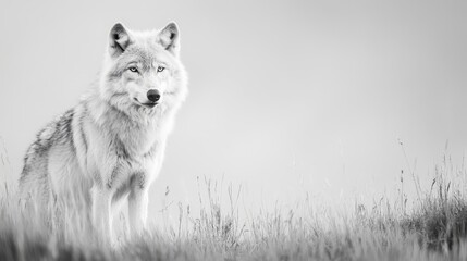 A dramatic black and white image of a lone wolf in the wilderness, capturing its strength and independence.