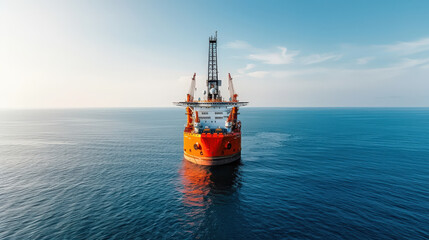 Wall Mural - vibrant offshore energy platform stands tall above deep blue sea, surrounded by clear sky. structure is testament to engineering and innovation