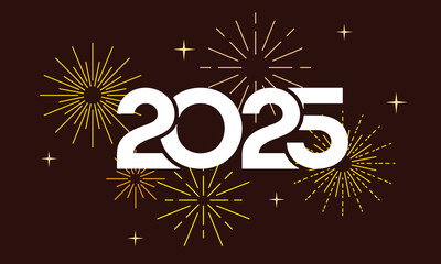 happy new year 2025 design with typography number on fireworks vector background design