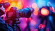 © Phoenix AI Photo - Professional camera setup with vibrant bokeh background, perfect for photography lovers.