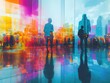 © Phoenix AI Photo - Abstract reflections of figures in a vibrant shopping environment.