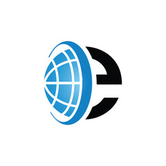 Wall Mural - this is a flat logo design of a half globe in blue color combined with a blue letter e shape in lowe