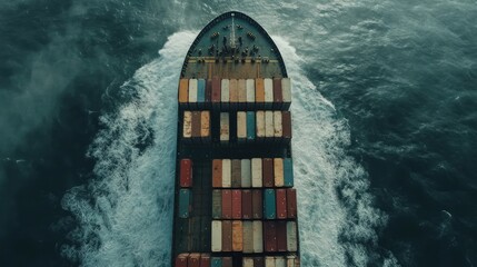 Overhead perspective of a container ship at sea