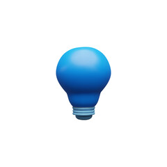 Blue incandescent light bulb 3D cartoon plastic vector icon, render electric energy painted lighting, bright idea symbol