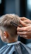 © AnuStudio - Child getting a stylish haircut at a modern barbershop, focused on grooming and personal care.