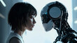 © silvia - Robot and Human Woman in Studio Face to Face