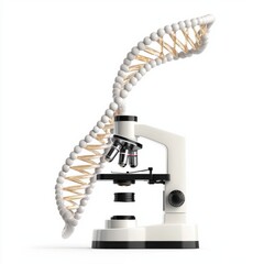 A stylized microscope with a DNA helix emerging from it, symbolizing the connection between microscopy and genetics.