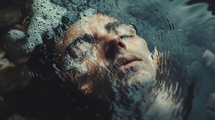 Submerged in Thought: A Man's Face Under Water