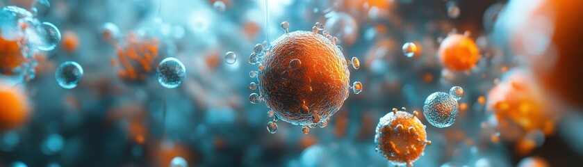 Wall Mural - abstract visualization of microscopic cells with vibrant colors and depth in a scientific and futuri
