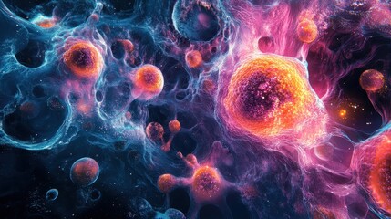 Wall Mural - Vibrant Cosmic Nebula with Colorful Interstellar Clouds and Stars in Deep Space Captured in Stunning Detail