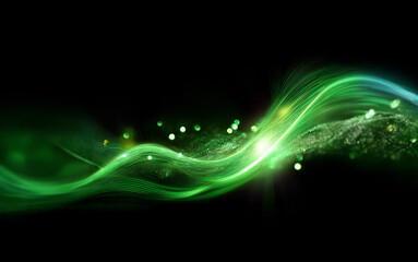 Leinwandbilder - A glowing green wave with sparkling particles moves across a black background.