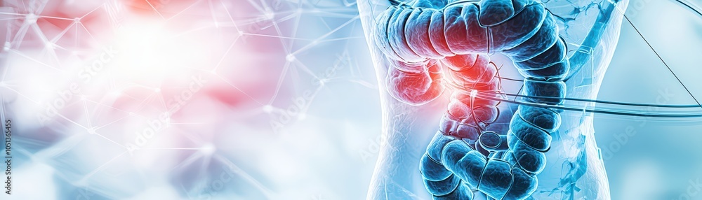 Detailed illustration of human digestive system with focus on ...