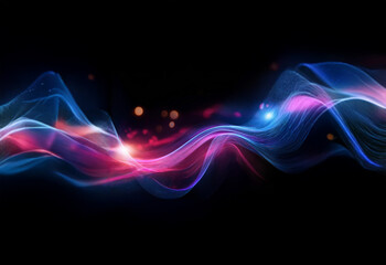Fototapete - Abstract digital art featuring flowing blue and pink waves with a hint of sparkle.