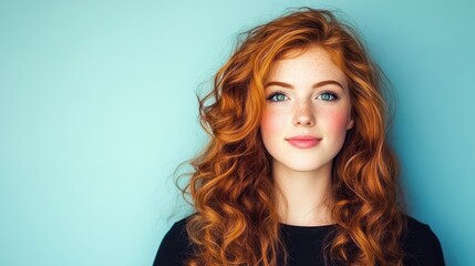 Wall Mural - a young woman with vibrant red hair floating, eyes closed, in an ethereal digital illustration. conc