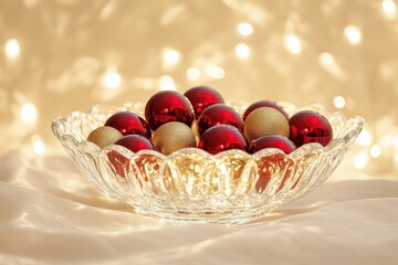 Beautiful crystal bowl with Christmas baubles