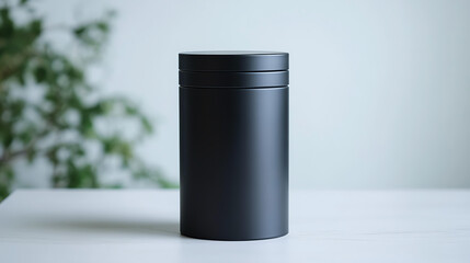 Sleek black cylindrical trash can with minimalist design, perfect for modern interiors. Its smooth lines and elegant finish make it stylish addition to any space