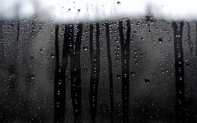 Aufkleber - Raindrops on a window pane, streaks of water running down, creating a blurred view.