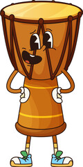 Poster - Cartoon African drum groovy musical instrument character. Isolated vector funny djembe personage playing tribal music, ready for kids school educational classes, folk performance or reggae concert