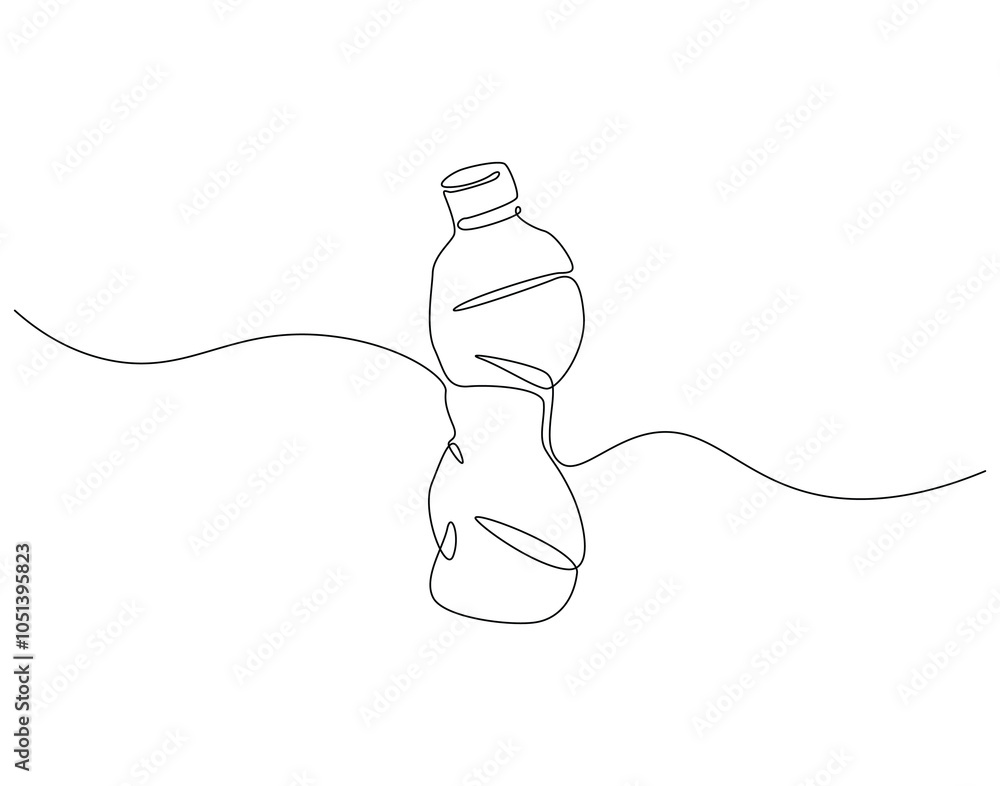 Continuous one line drawing of used plastic bottle. One line drawing ...