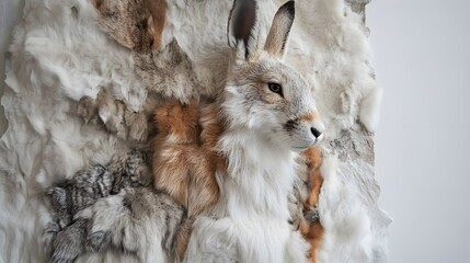 Wall Mural - 15. A mix of natural and dyed furs, including rabbit and fox, artistically spread on a white canvas