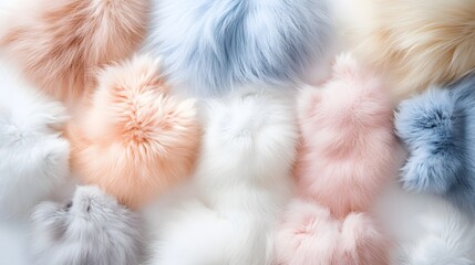 Wall Mural - 25. Soft, fluffy kitten fur in various pastel colors spread out on a white background