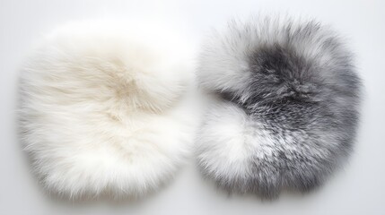 Wall Mural - 47. Luxurious angora furs in white and gray laid flat against a clean white background