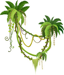 Wall Mural - tropical jungle rainforest vertical liana vine branch with leaves, vector ivy plant. cartoon tropica