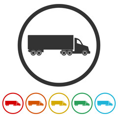 Big truck icon. Set icons in color circle buttons