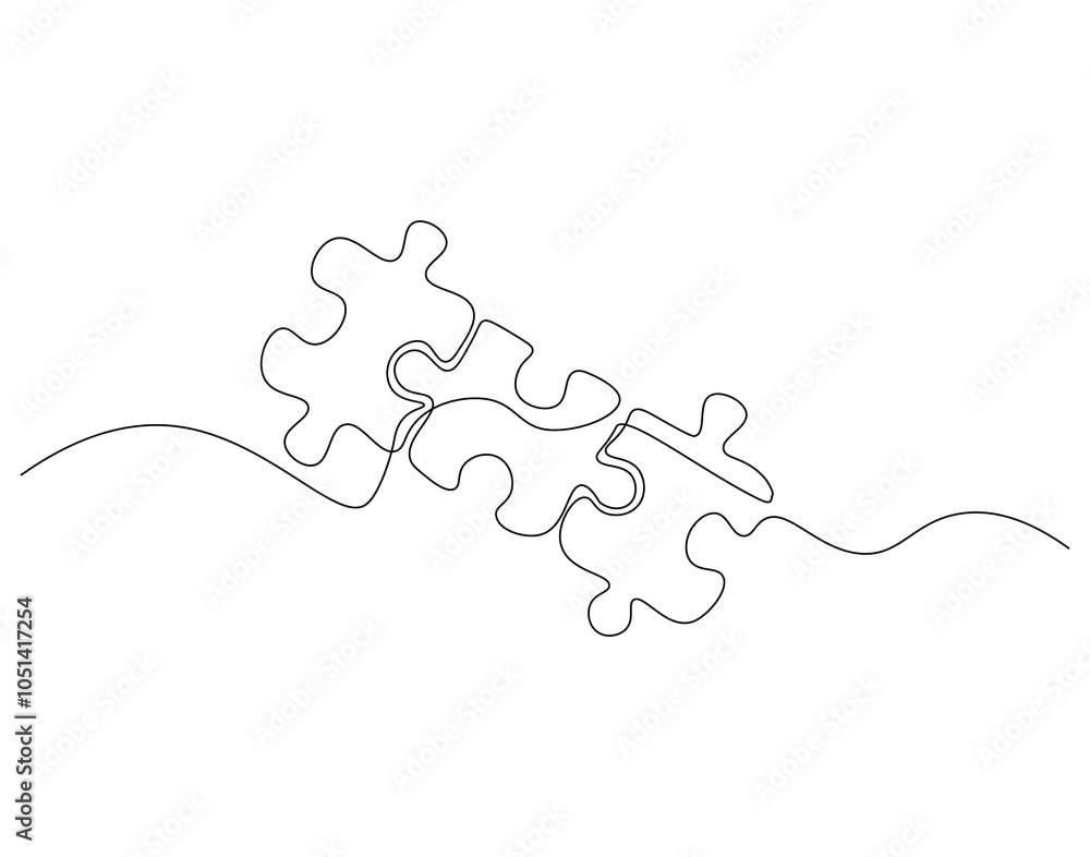 Continuous one line drawing of puzzle. One line drawing illustration of ...