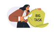 © Good Studio - Big task breakdown, project break-down concept. Woman dividing large problem into smaller pieces, small steps. Reducing workload for productivity. Flat vector illustration isolated on white background