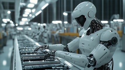 Aufkleber - Intelligent Robot Working on Assembly Line in High-Tech Manufacturing Facility : Generative AI