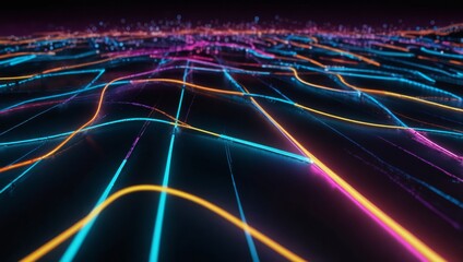 Wall Mural - big neon technology wave background