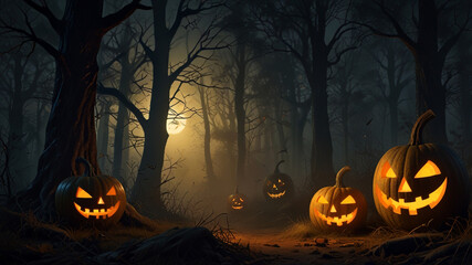 The digital artwork chosen for the Halloween Pumpkins and Ghosts color and tree moonlight