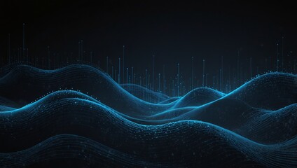 Wall Mural - data technology futuristic illustration. blue wave pattern on a dark background