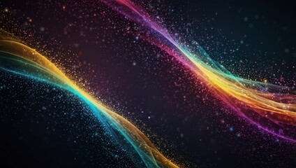 Wall Mural - digital colorful particles wave and light abstract background with shining dots stars