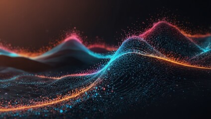 Wall Mural - dots on 3d wave landscape. connection through technology background concept. digital world, virtual 