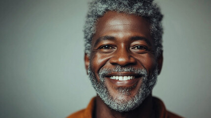 Portrait of black man with a big smile on his face. The man is smiling and looking at the camera