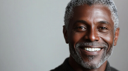 Portrait of black man with a big smile on his face. The man is smiling and looking at the camera