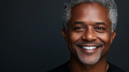 Portrait of black man with a big smile on his face. The man is smiling and looking at the camera