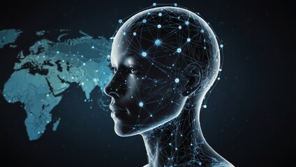 Global network technology background. Head profile with network icons concept