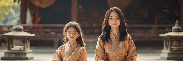 Two individuals meditating peacefully in traditional attire.